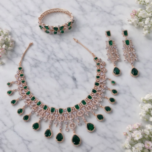 Emerald Polki Choker • Emerald Polki Drop Earrings • Emerald Polki Real Bracelet