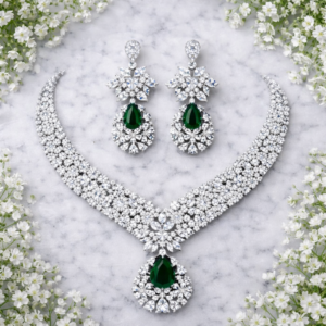 Diamond V-Shape Choker and Drop Earrings Set
