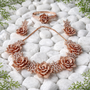 Rose Gold Floral Diamond Necklace • Rose Gold Floral Diamond Earrings • Rose Gold Floral Diamond Bracelet