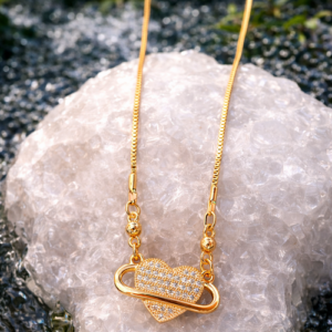 Gold Heart Orbit Pendant Necklace