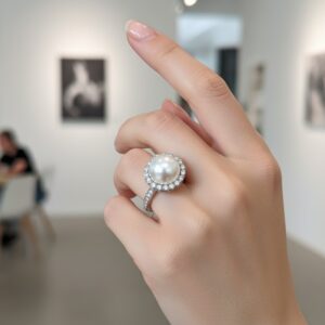 Lustrous Pearl Halo Ring