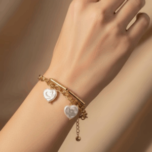 Pearl Heart Charm Bracelet