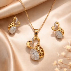 Heart Drop Pendant Necklace & Matching Stud Earrings Set