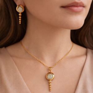Gold Plated Circular Drop Pendant Necklace Set