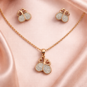 Heart Crystal Pendant Necklace & Earrings Set