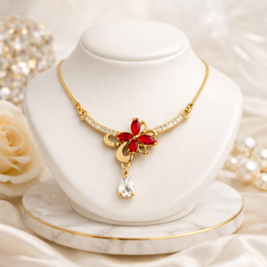 Red Crystal Floral Pendant Necklace