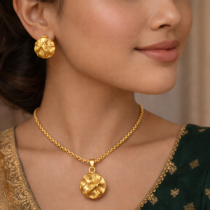 Antique Gold-Plated Organic Hammered Texture Pendant Set