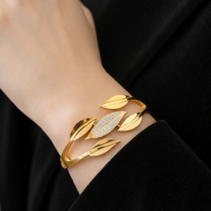 Botanical Diamond Leaf Bangle Bracelet