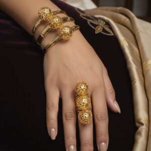 Royal Golden Filigree Bracelet & Statement Ring Combo