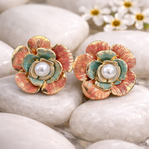 Vintage-Style Enamel Floral Stud Earrings