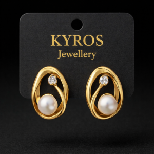 Golden Infinity Swirl Pearl & Diamond Stud Earrings