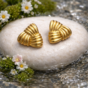 Vintage-Style Ribbed Gold Knot Earrings