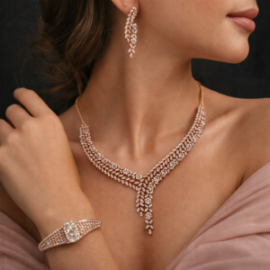 Rose Gold Crystal Floral Jewelry Set