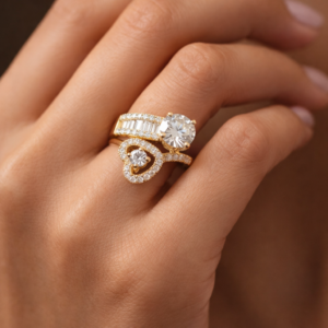 Yellow Gold Bypass Heart Diamond Ring