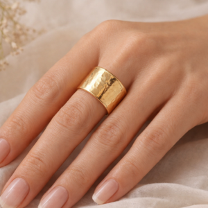 Hammered Gold Wide Band Ring