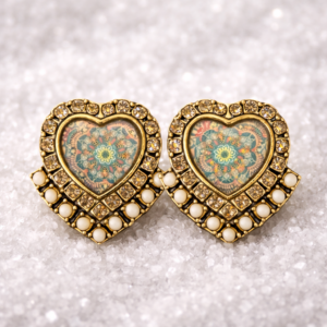 Vintage Heart Floral Stud Earrings