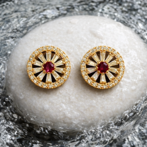 Sunburst Ruby Halo Stud Earrings