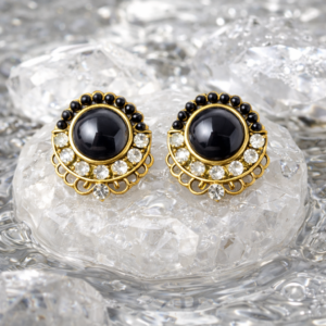Vintage-Style Black Onyx & Crystal Halo Stud Earrings
