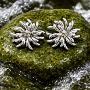 Silver Floral Burst Stud Earrings