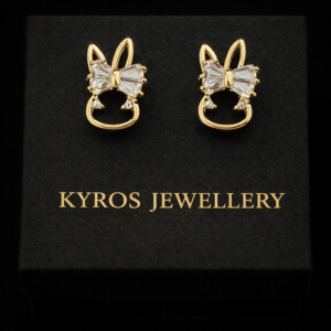 Gold Bow Crystal Stud Earrings