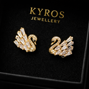 Swan Design Gold-Plated Crystal Stud Earrings