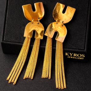 Gold-Plated Geometric Arch Tassel Drop Earrings