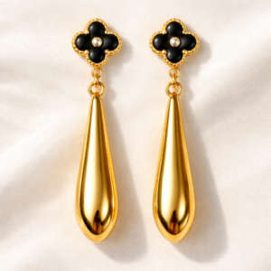 Black Clover Gold Drop Earrings (Anti-Tarnish Stainless Steel)