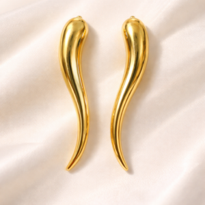 Anti-Tarnish Gold Plated Stainless Steel Curved Drop Earrings