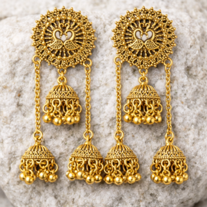 Traditional Gold-Plated Multi-Tier Jhumka Earrings