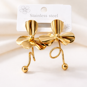 Golden Floral Drop Stud Earrings